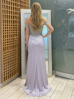 Sequin Off the Shoulder Corset Mermaid Prom Dresses with Slit