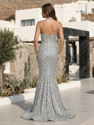 Spaghetti Straps Sequin Sweetheart Corset Mermaid Formal Dresses