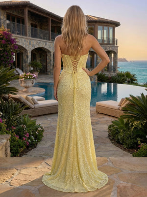 Strapless Sequin Evening Dresses Corset with Slit