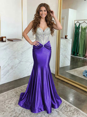 Strapless Lace Appliques Satin Evening Dresses with Pleats