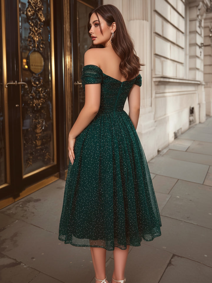 Tulle Off the Shoulder Corset Ruffles Formal Dresses