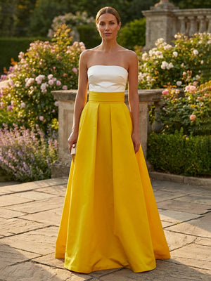 Satin Strapless Pleated Backless Formal Dresses