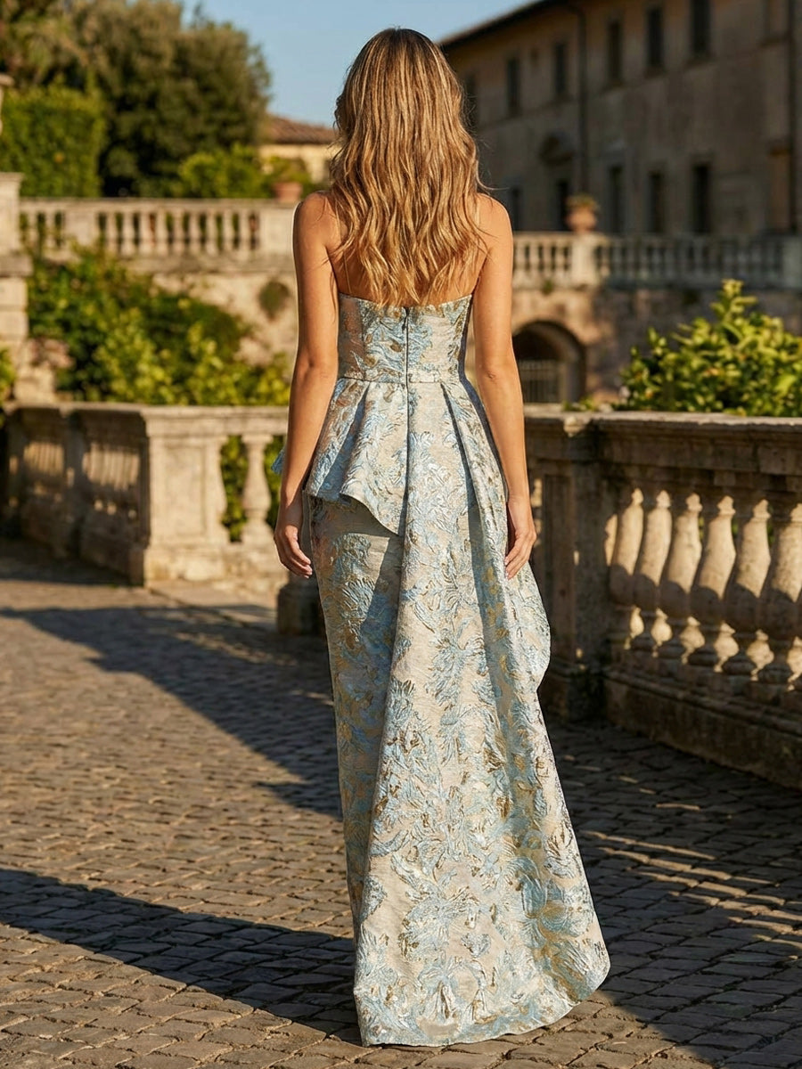 Jacquard A Line Strapless Floor Length Formal Dresses