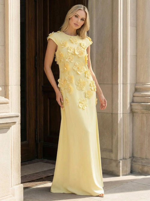 Satin A Line Scoop Neck Floor Length Formal Dresses