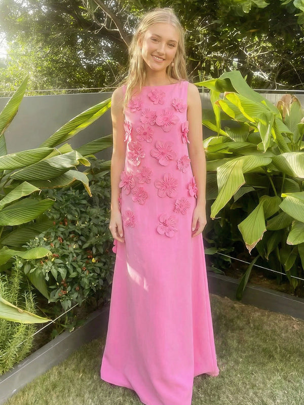 Satin A Line Scoop Neck Floor Length Formal Dresses