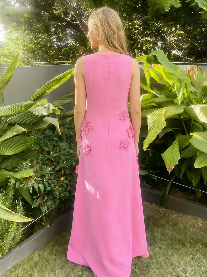 Satin A Line Scoop Neck Floor Length Formal Dresses