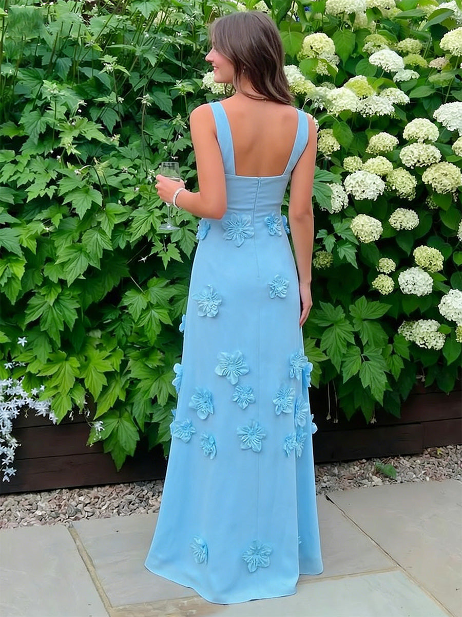 Satin A Line V Neck Floor Length Formal Dresses