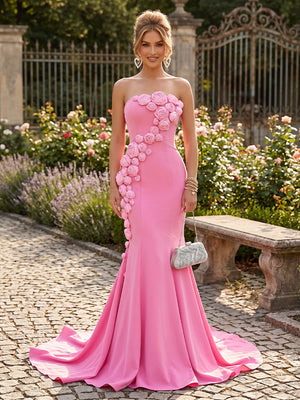 Satin Mermaid Strapless Corset Formal Dresses