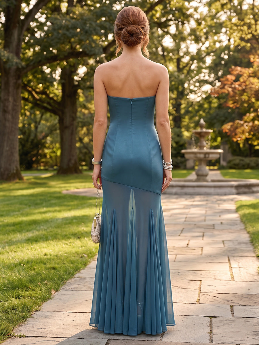 Satin A Line Strapless Corset Formal Dresses