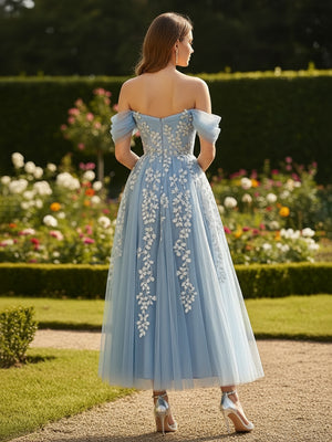 Tulle A Line Off the Shoulder Pleats Formal Dresses