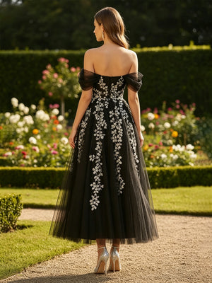 Tulle A Line Off the Shoulder Pleats Formal Dresses