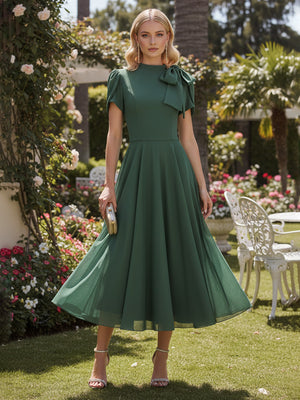 Chiffon A Line Scoop Neck Bow Formal Dresses