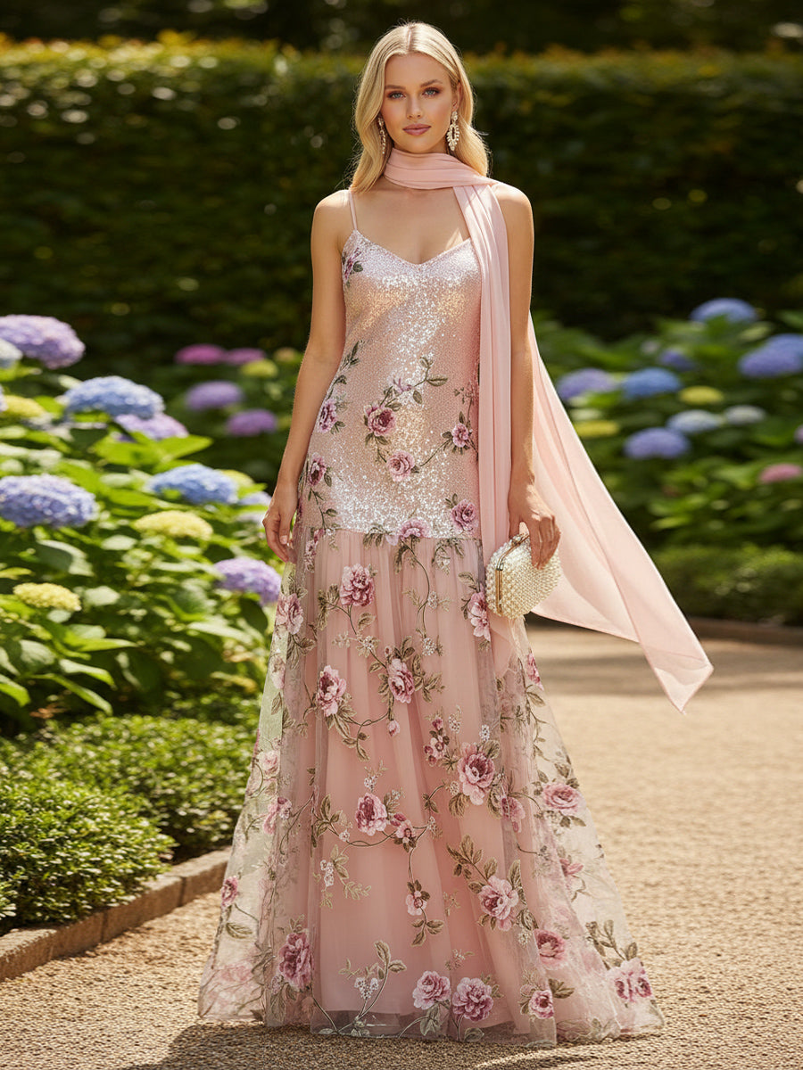 Tulle A Line Scarf  V Neck Pleated Formal Dresses