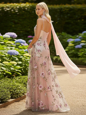 Tulle A Line Scarf  V Neck Pleated Formal Dresses