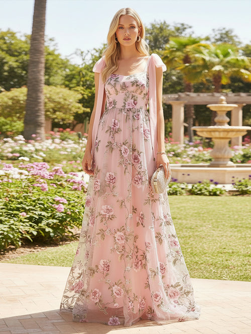 Tulle A Line Square Neck Pleats Formal Dresses