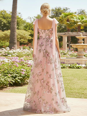 Tulle A Line Square Neck Pleats Formal Dresses