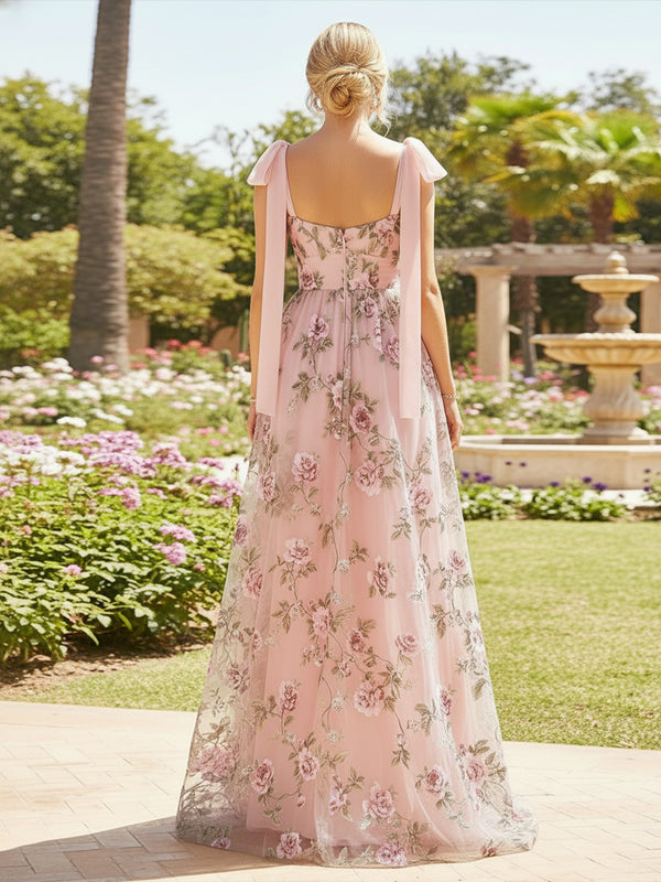 Tulle A Line Square Neck Pleats Formal Dresses