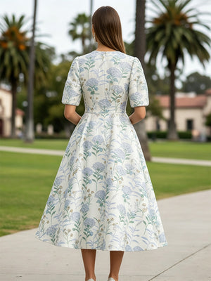 Satin A Line Scoop Neck Floral Formal Dresses