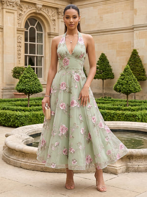Tulle A Line Halter Corset Formal Dresses