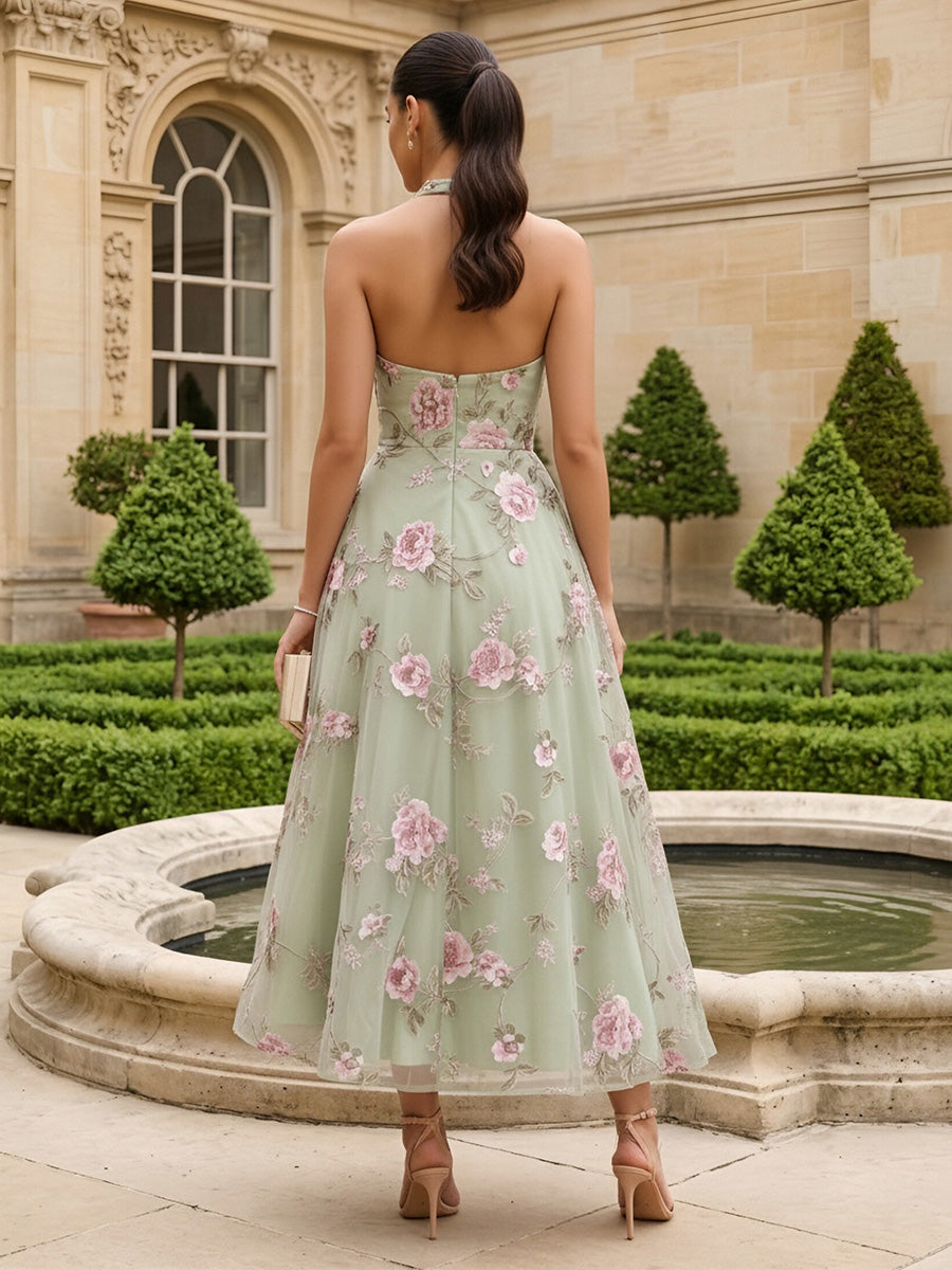 Tulle A Line Halter Corset Formal Dresses