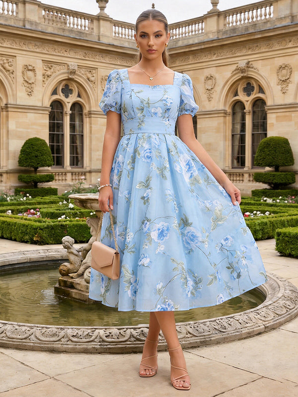 Tulle A Line Square Neck Corset Formal Dresses