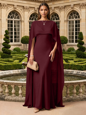 Satin A Line V Neck Cape Formal Dresses