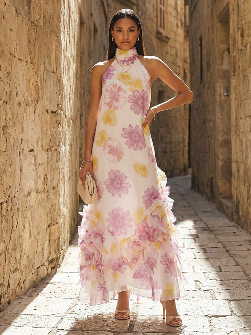 Chiffon A Line Scoop Neck 3D Flowers Formal Dresses