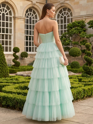 Tulle A Line Sweetheart Pleats Formal Dresses
