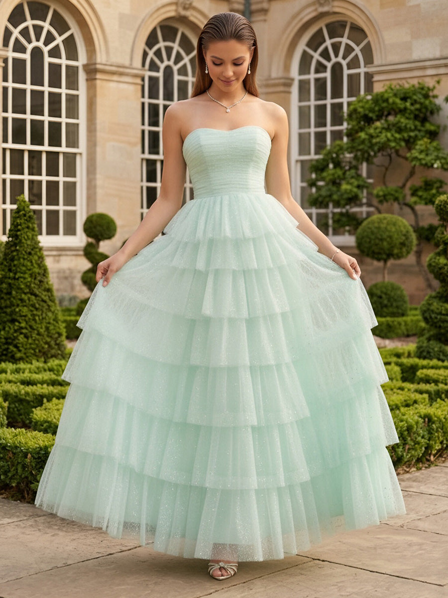 Tulle A Line Sweetheart Pleats Formal Dresses