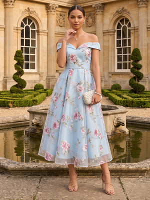 Tulle A Line Off the Shoulder Pleated Formal Dresses