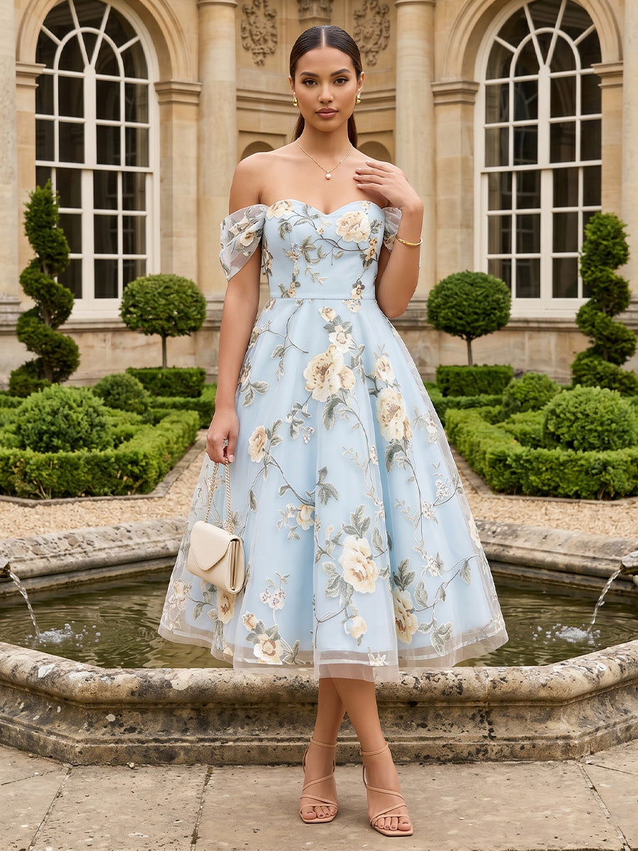 Tulle A Line Off the Shoulder Pleats Formal Dresses