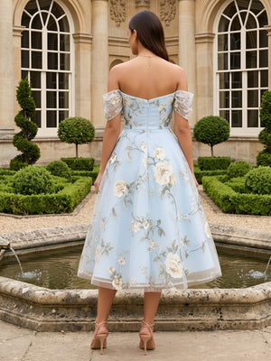 Tulle A Line Off the Shoulder Pleats Formal Dresses