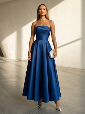 Satin A Line Sweetheart Pleats Formal Dresses