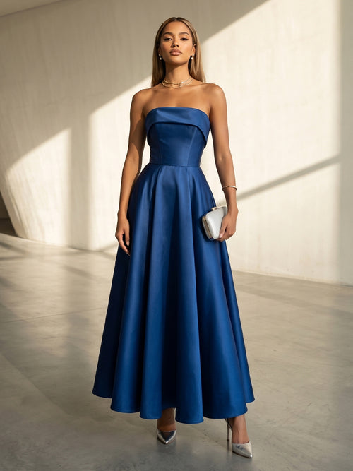 Satin A Line Sweetheart Pleats Formal Dresses