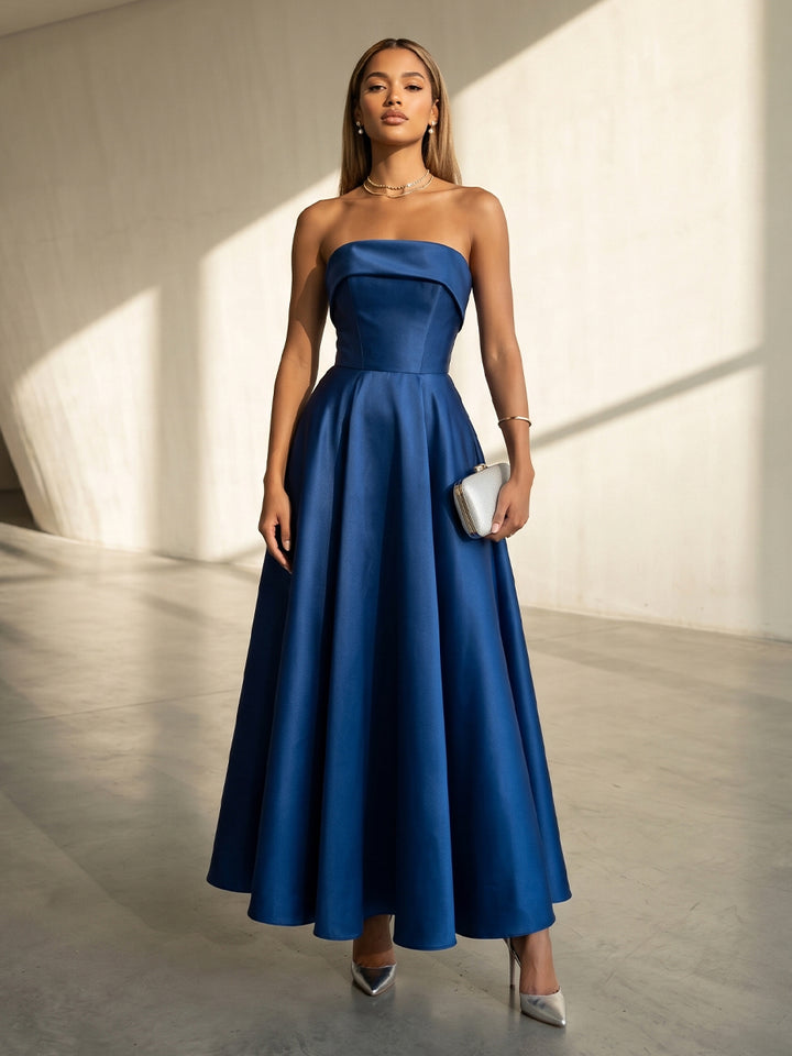 Satin A Line Sweetheart Pleats Formal Dresses