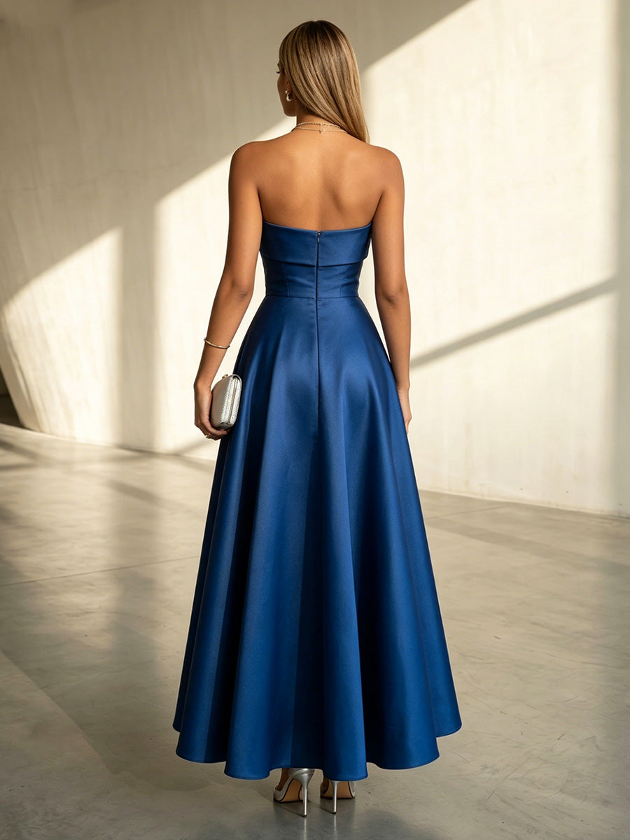 Satin A Line Sweetheart Pleats Formal Dresses