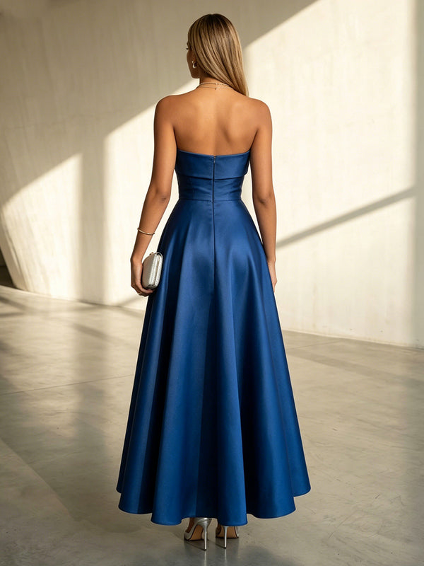 Satin A Line Sweetheart Pleats Formal Dresses