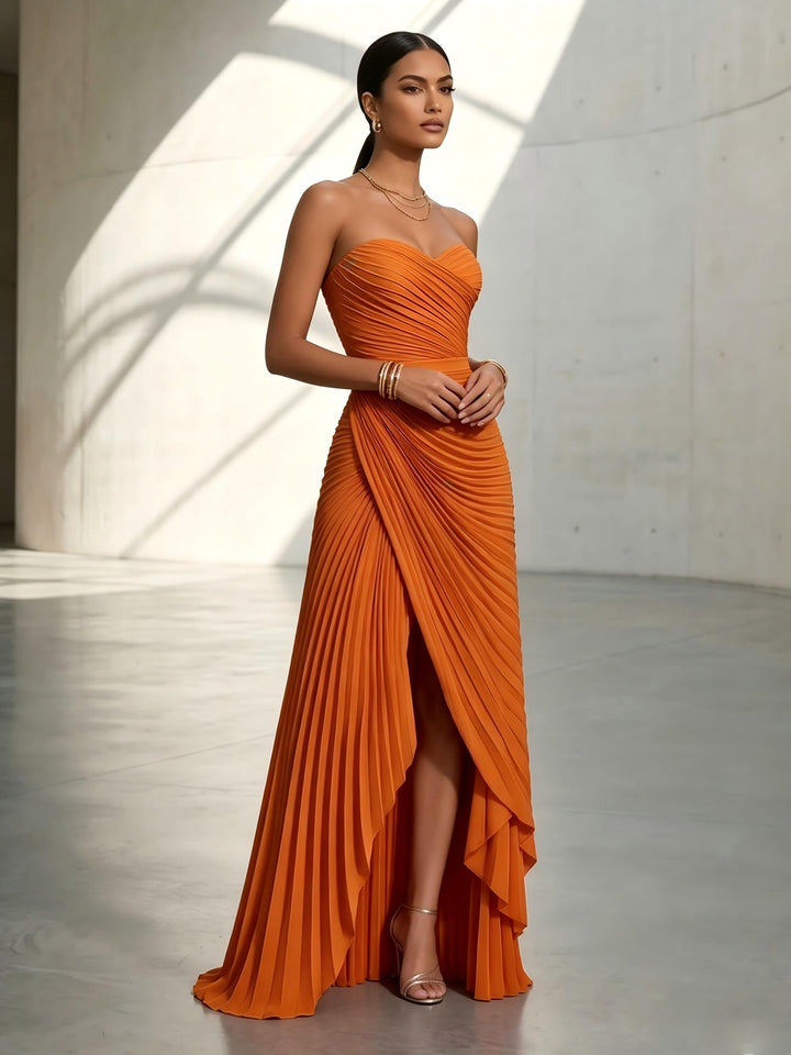 Chiffon A Line Strapless Pleats Formal Dresses