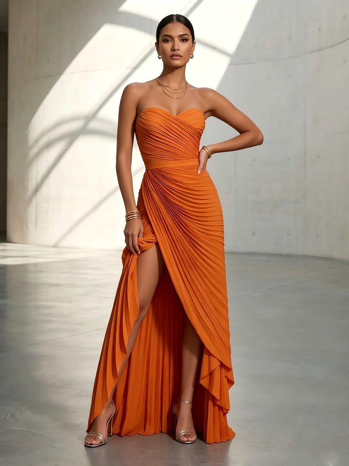 Chiffon A Line Strapless Pleats Formal Dresses