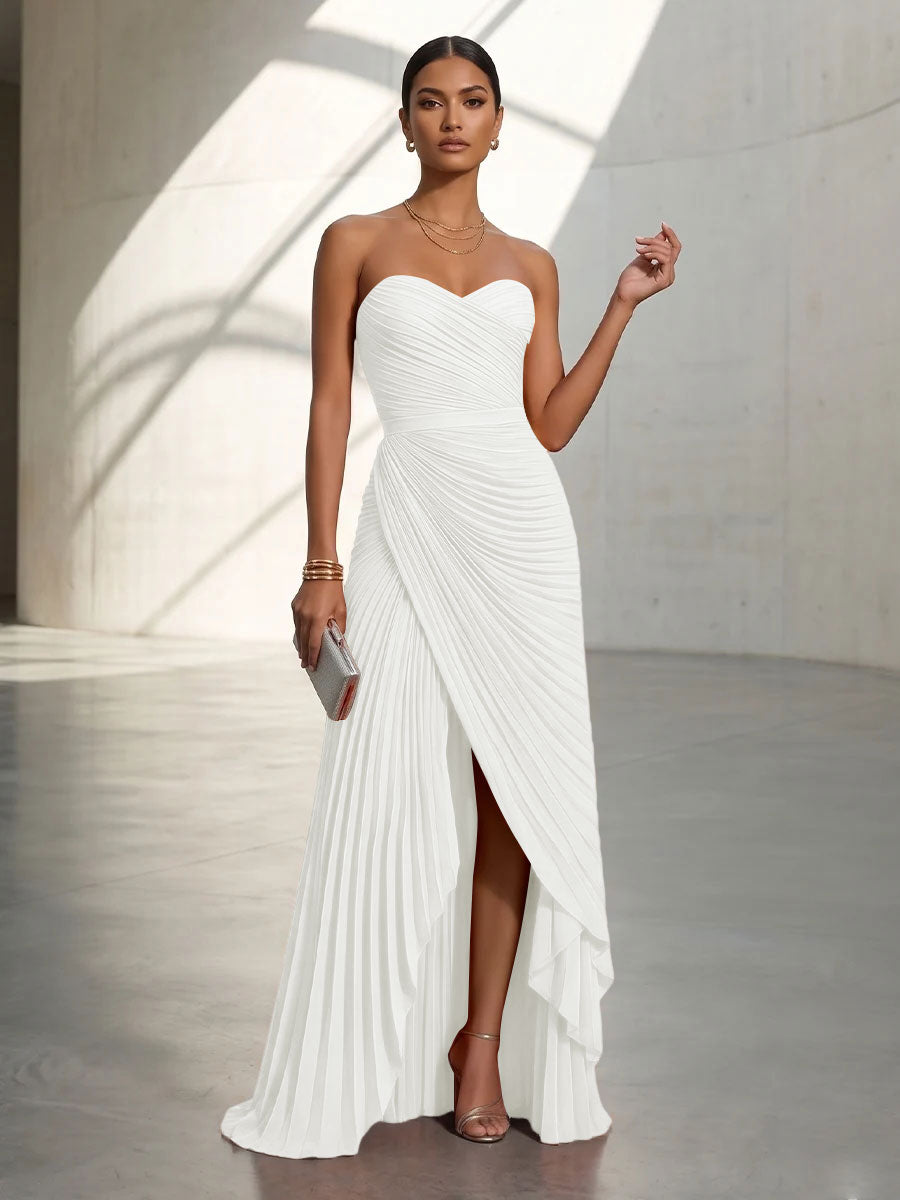 Chiffon A Line Strapless Pleats Formal Dresses