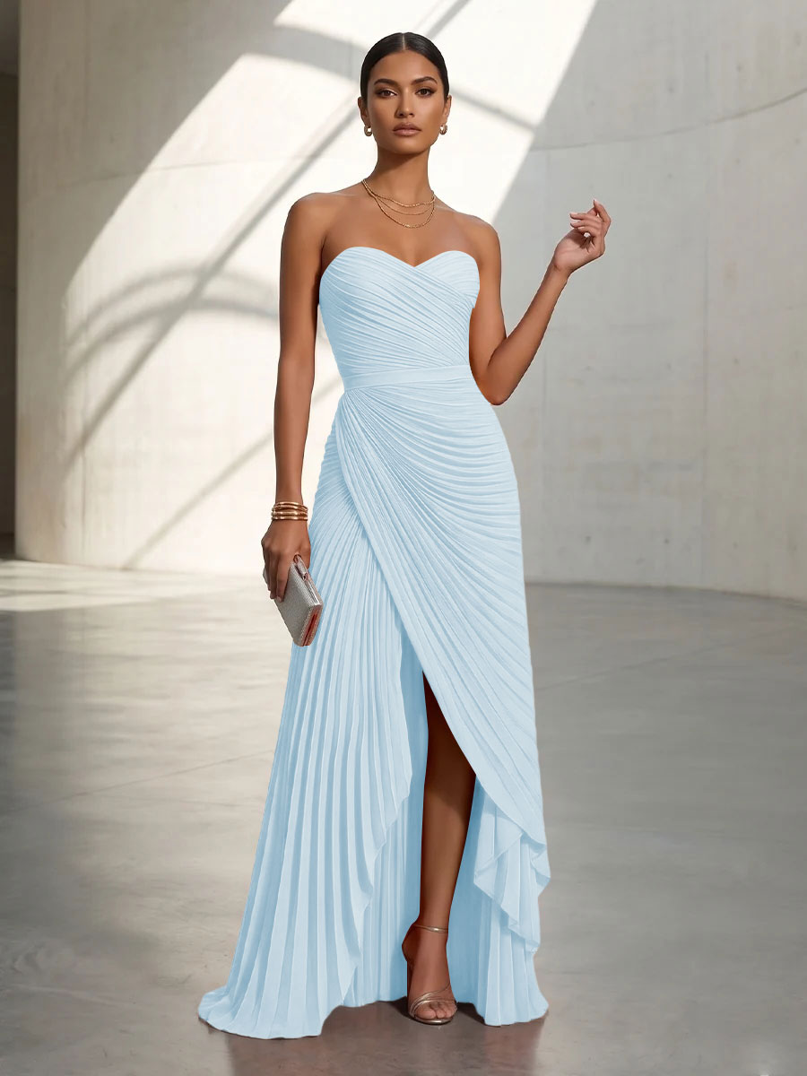 Chiffon A Line Strapless Pleats Formal Dresses