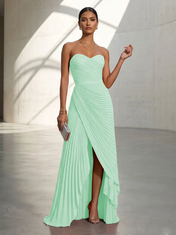 Chiffon A Line Strapless Pleats Formal Dresses
