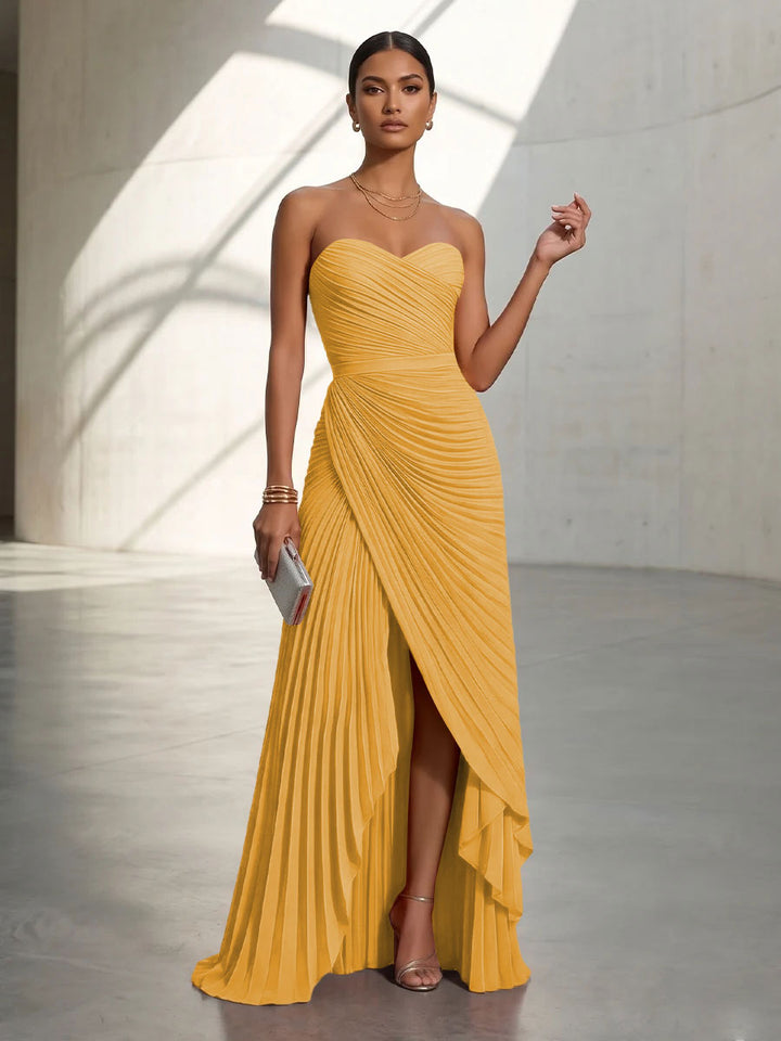 Chiffon A Line Strapless Pleats Formal Dresses