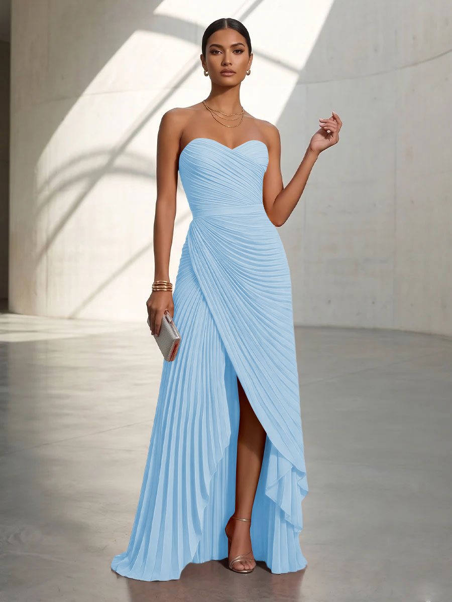 Chiffon A Line Strapless Pleats Formal Dresses