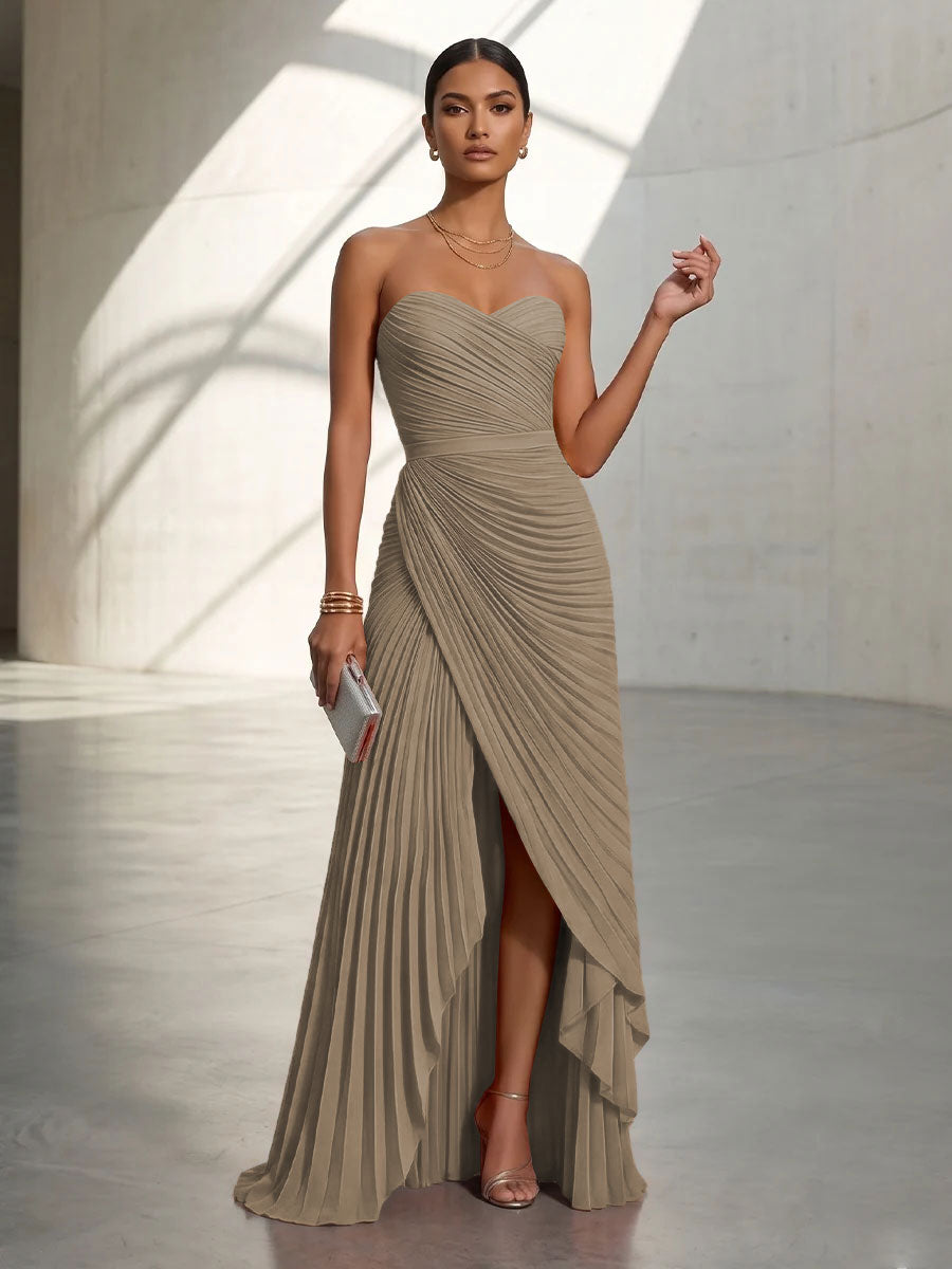 Chiffon A Line Strapless Pleats Formal Dresses