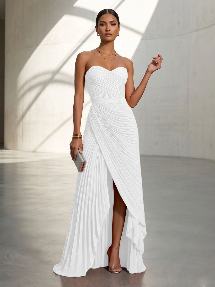 Chiffon A Line Strapless Pleats Formal Dresses