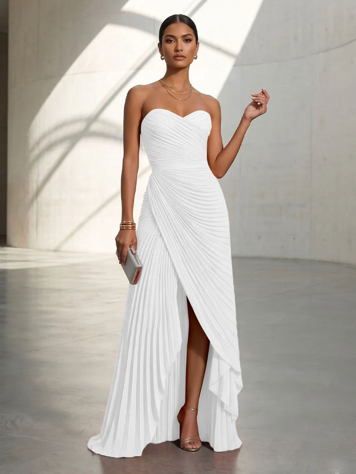 Chiffon A Line Strapless Pleats Formal Dresses