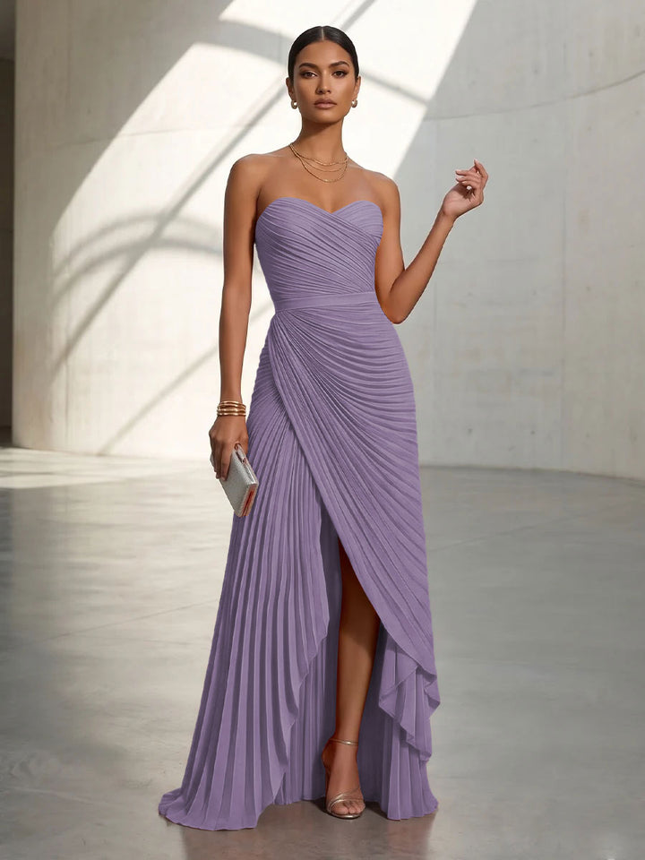 Chiffon A Line Strapless Pleats Formal Dresses