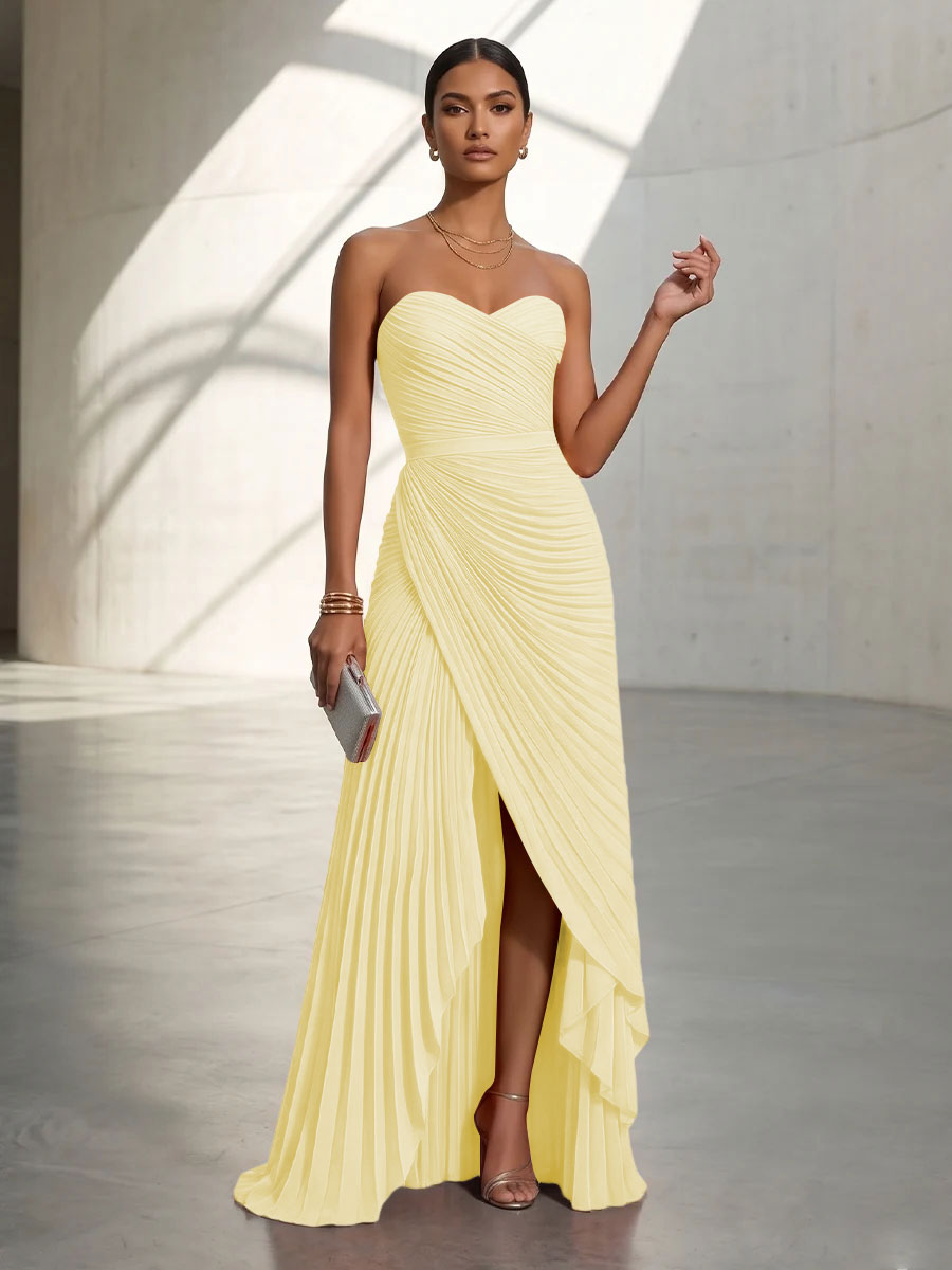 Chiffon A Line Strapless Pleats Formal Dresses