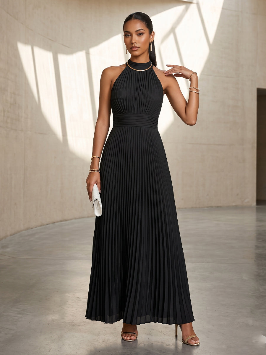 Chiffon A Line Round Neck Pleats Formal Dresses